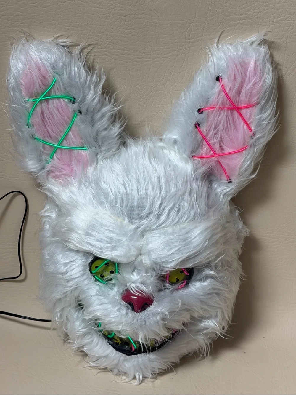 Halloween LED Bunny Animal Face Mask with 4 Light Modes, Battery Powered Costume